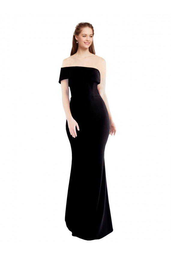 Asymmetrical Draped Off the Shoulder Banded Crepe Prom Dress UK