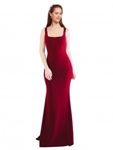 Square Neckline and Backline Fitted Crepe Prom Dress UK