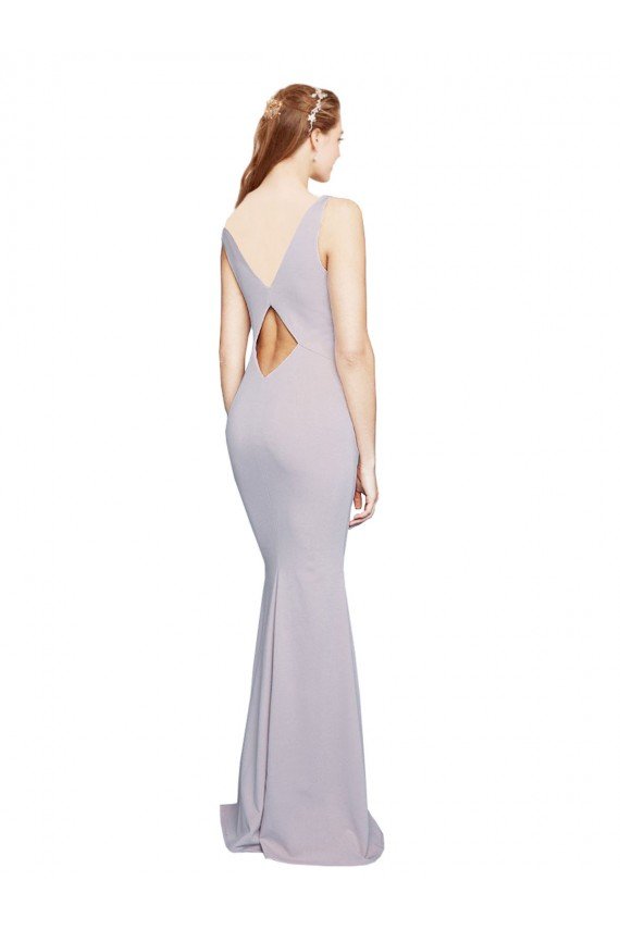 Cut-Out Back V-Neckline Mermaid Crepe Prom Dress Keyhole Back UK