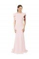 Low V-Back Long Mermaid Crepe Prom Dress with Ruffled Sleeves UK