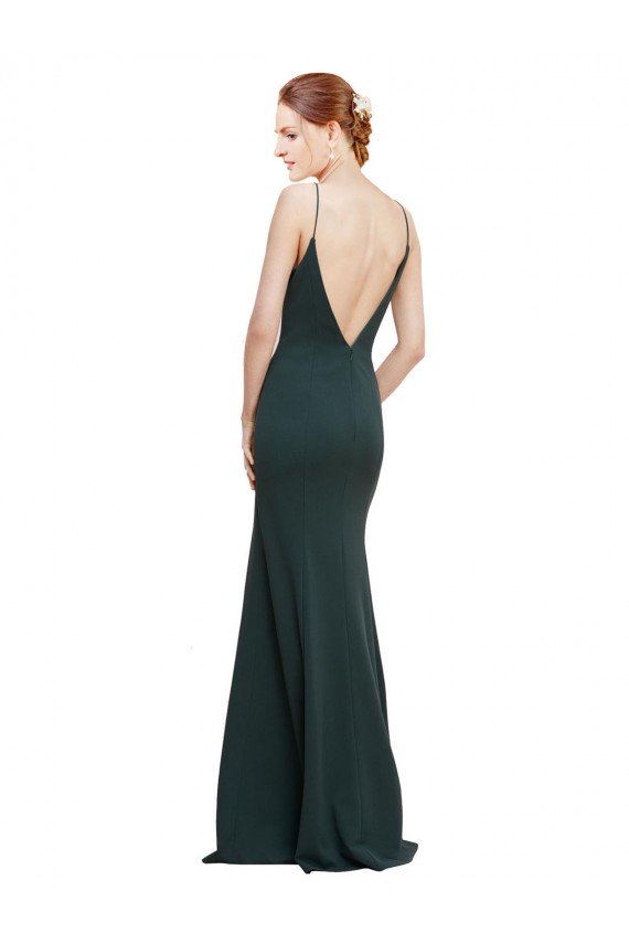 Deep V-Neck and Back Long Crepe Prom Dress UK