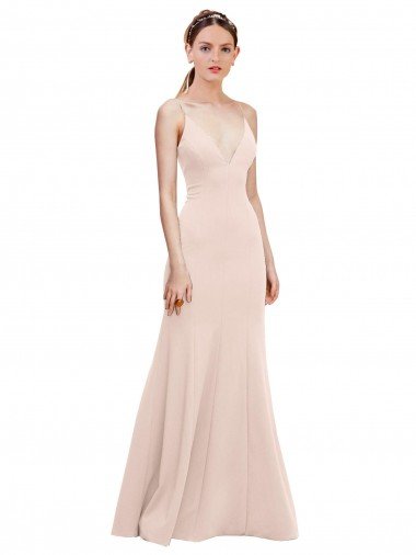 Deep V-Neck and Back Long Crepe Prom Dress UK