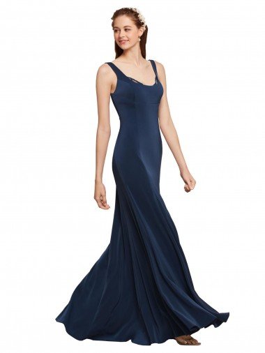 Fit and Flare Long Crepe Prom Dress with Round Neck UK