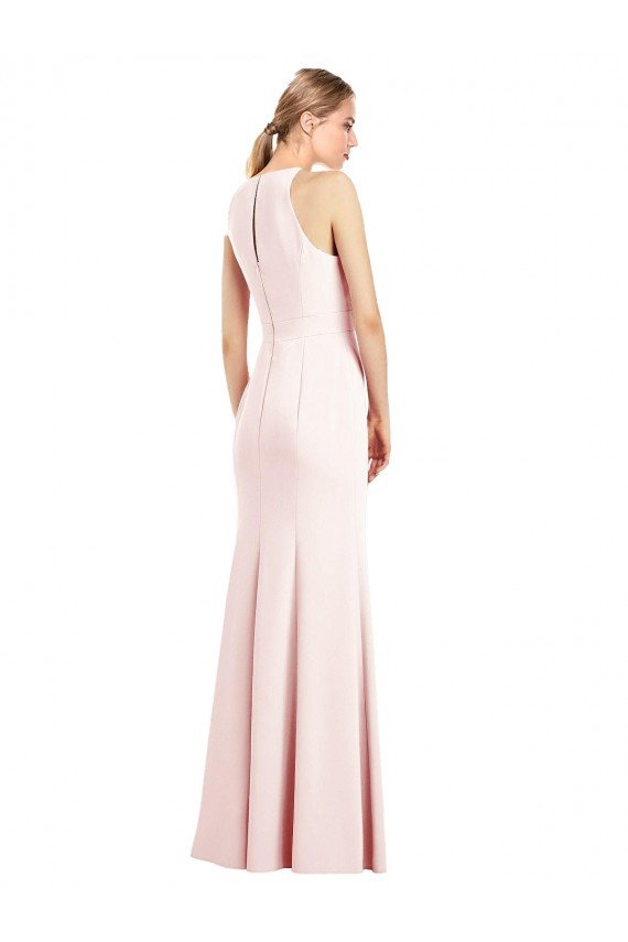 V-Neck Keyhole Back Crepe Trumpet Prom Dress UK