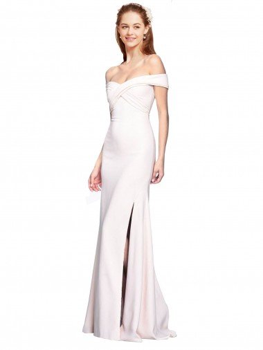 Criss Cross Off the Shoulder Crepe Prom Dress with Side Slit UK