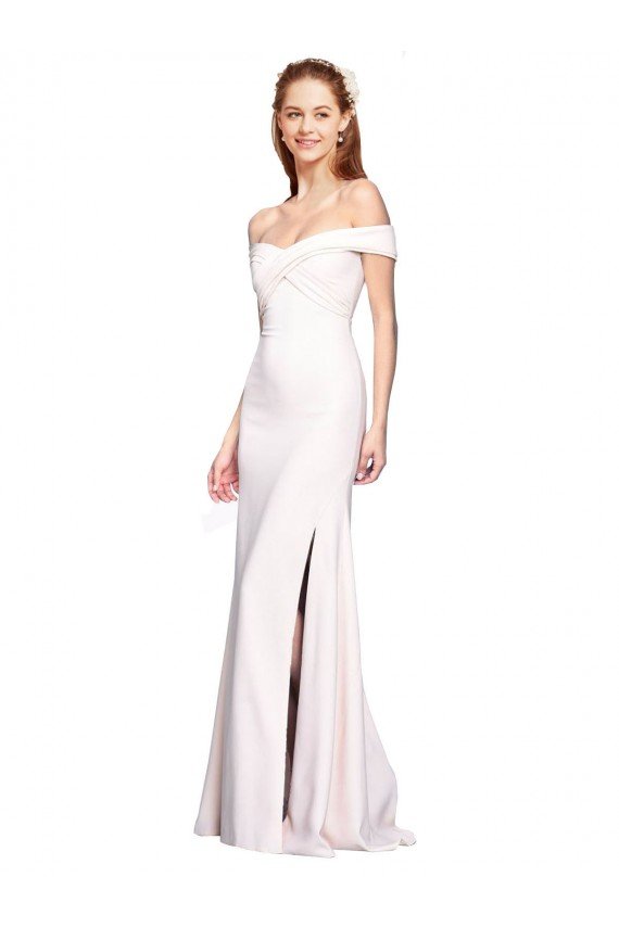 Criss Cross Off the Shoulder Crepe Prom Dress with Side Slit UK