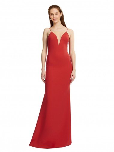 Mermaid Plunging V-Neck Crepe Prom Dress with Wide Open Back UK