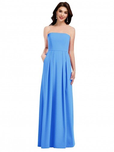 Strapless Pleated Skirt Crepe Prom Dress with Pockets UK