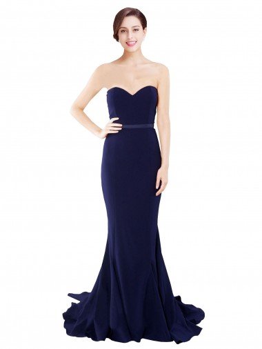 Strapless Sweetheart Neckline Crepe Prom Dress with Satin Waistband UK