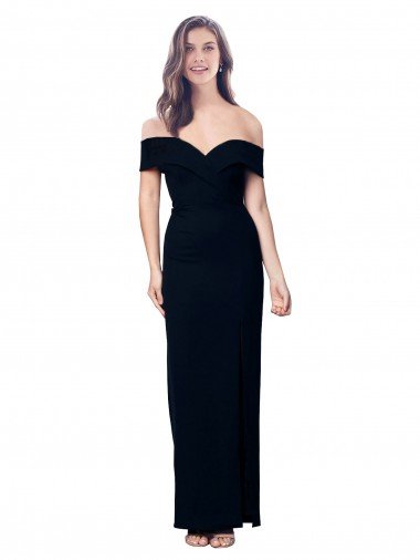 Off the Shoulder Long Full Length Crepe Prom Dress with Side Split UK