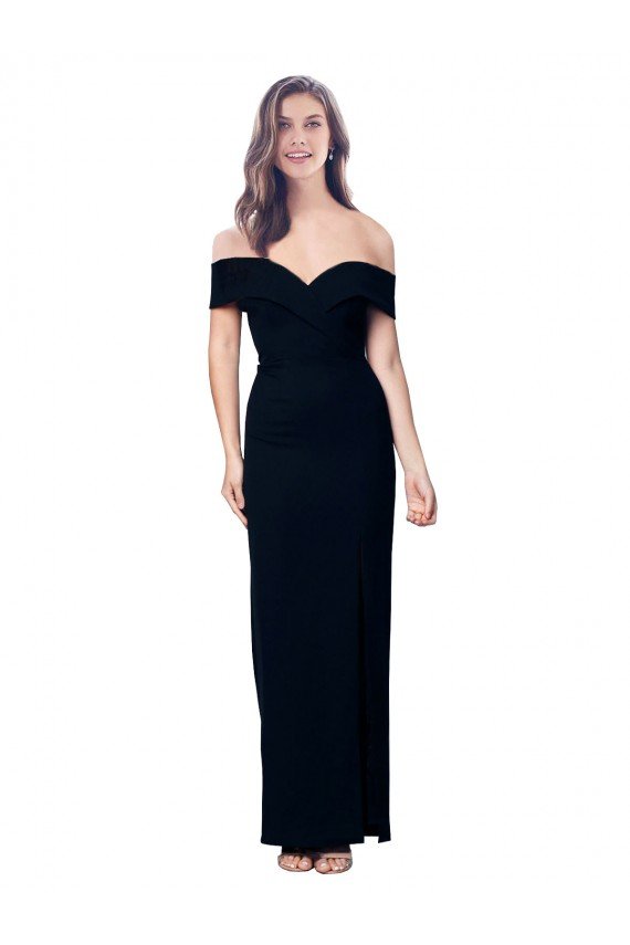 Off the Shoulder Long Full Length Crepe Prom Dress with Side Split UK