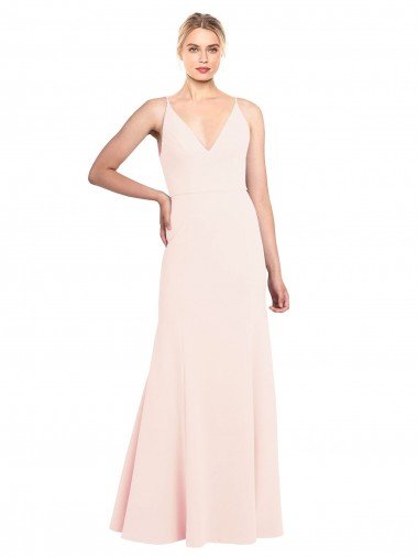 Slim A-Line V-Neck Long Stretch Crepe Prom Dress with V-Back UK