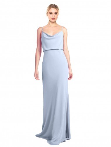 Feminine Cowl Neck Slim Floor Length Stretch Crepe Prom Dress UK