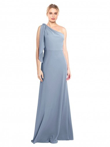 Draped Flutter Sleeves One Shoulder Stretch Crepe Prom Dress UK