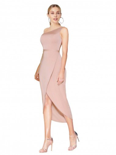 Knee Length One Shoulder Crepe Short Wrap Cocktail Prom Dress / Homecoming Dress UK