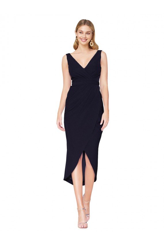 Short Knee Length V-Neck Crepe Cocktail Wrap Cocktail Prom Dress / Homecoming Dress UK
