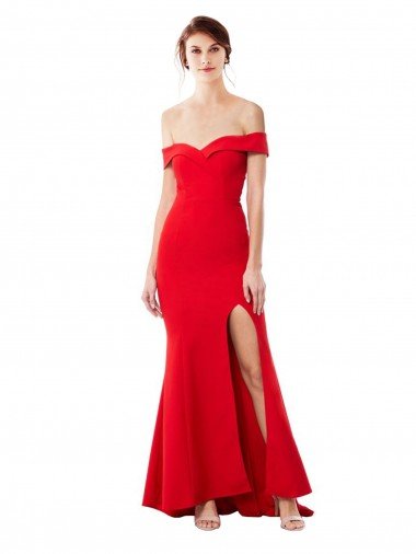 Off the Shoulder Sweetheart Maxi Crepe Prom Dress With Thigh Split and Train UK