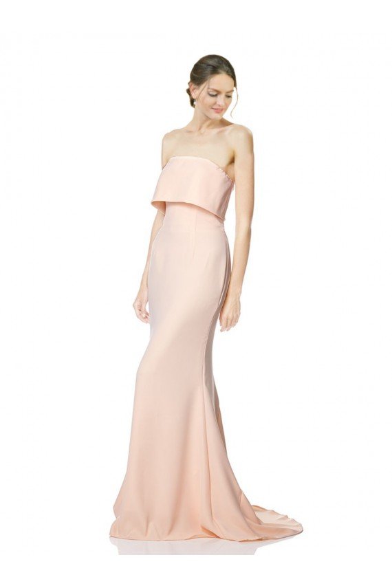 High Neck Strapless Long Crepe Maxi Prom Dress with Overlay UK