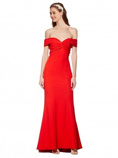 Cross Front and Back Bardot Sleeveless Crepe Maxi Prom Dress UK