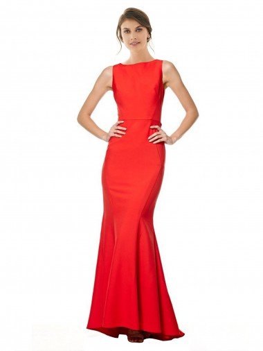 High Neck Maxi Crepe Bridesmiad Dress with Exaggerated Back Ruffle UK