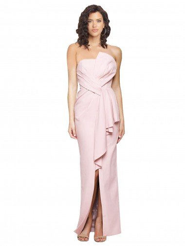 Strapless Long Full Length Ruffles Low Back Crepe Prom Dress UK