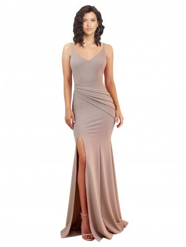 Fishtail Shape V-Neck Crepe Prom Dress with Slit UK