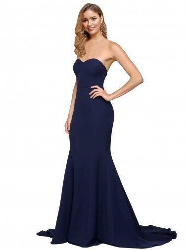 Fit and Flare Sweetheart Long Crepe Prom Dress with Sweep Train UK