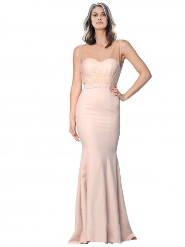 Full Length Sweetheart Crepe Prom Dress with Tulle Overlay UK