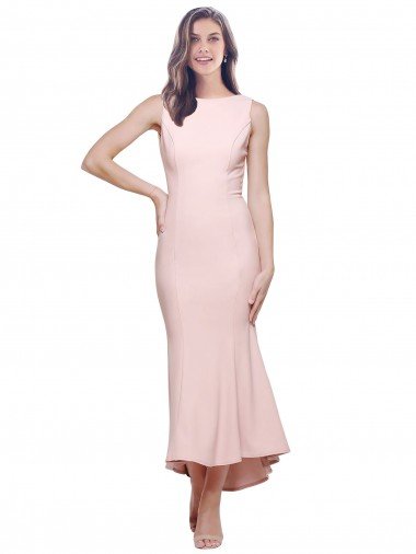 High Neck Low V-Back Midi Length Crepe Cocktail Dress / Prom Dress UK