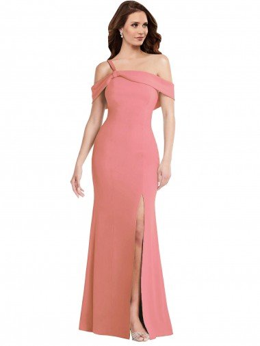 One Shoulder Draped Cuff Maxi Prom Dress with Front Slit UK