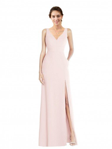 Square Neck Low Back A-Line Prom Dress with Front Slit and Pockets UK