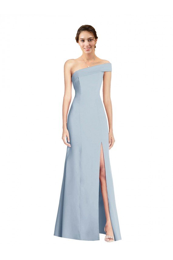 Asymmetrical Off the Shoulder Cuff Trumpet Crepe Prom Dress With Front Slit UK