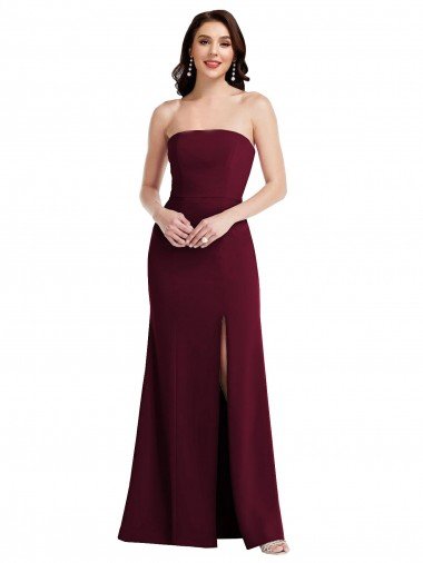 Strapless Crepe Maxi Prom Dress with Front Slit UK