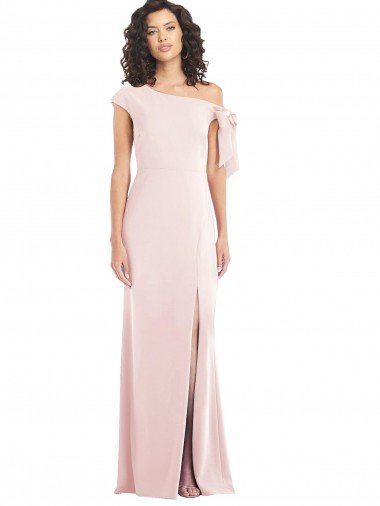 Off the Shoulder Tie Detail Trumpet Crepe Prom Dress with Front Slit UK