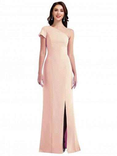 One Shoulder Cap Sleeves Trumpet Crepe Prom Dress with Front Slit UK