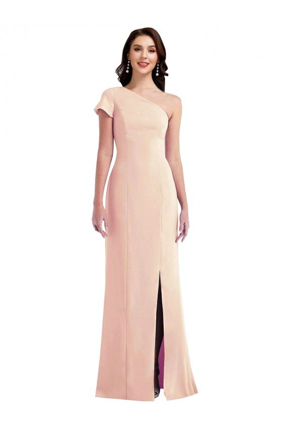 One Shoulder Cap Sleeves Trumpet Crepe Prom Dress with Front Slit UK