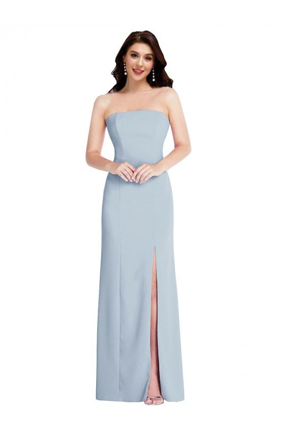 Strapless Scoop Back Maxi Crepe Prom Dress with Front Slit UK