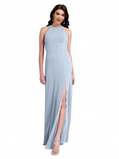 Fit and Flare High Neck Crepe Prom Dress with Side Slit UK