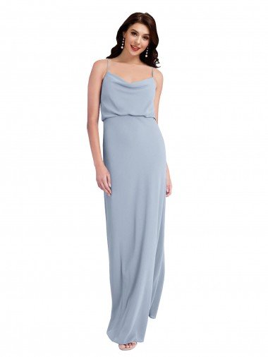 Draped Cowl Neck Long Crepe Prom Dress with Spaghetti Straps UK