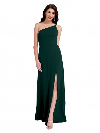 A-Line Slim One Shoulder Crepe Prom Dress with Asymmetrical Straps and Side Slit UK