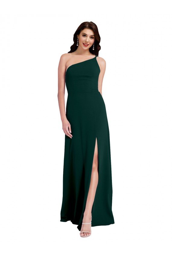 A-Line Slim One Shoulder Crepe Prom Dress with Asymmetrical Straps and Side Slit UK