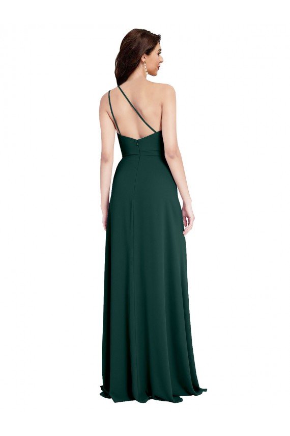 A-Line Slim One Shoulder Crepe Prom Dress with Asymmetrical Straps and Side Slit UK