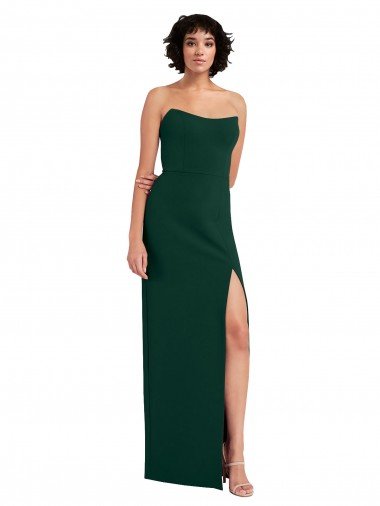 Scooped Strapless Neckline Crepe Prom Dress with Side Slit UK