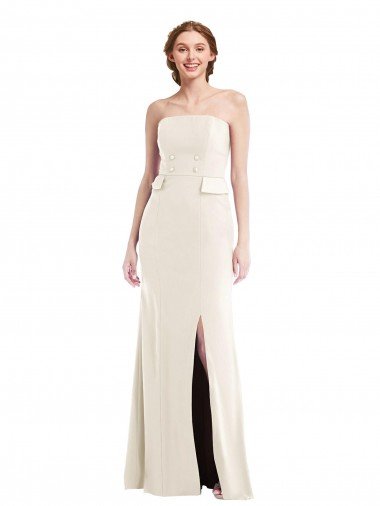 Long Strapless Tuxedo Maxi Prom Dress with Front Slit & Pockets UK