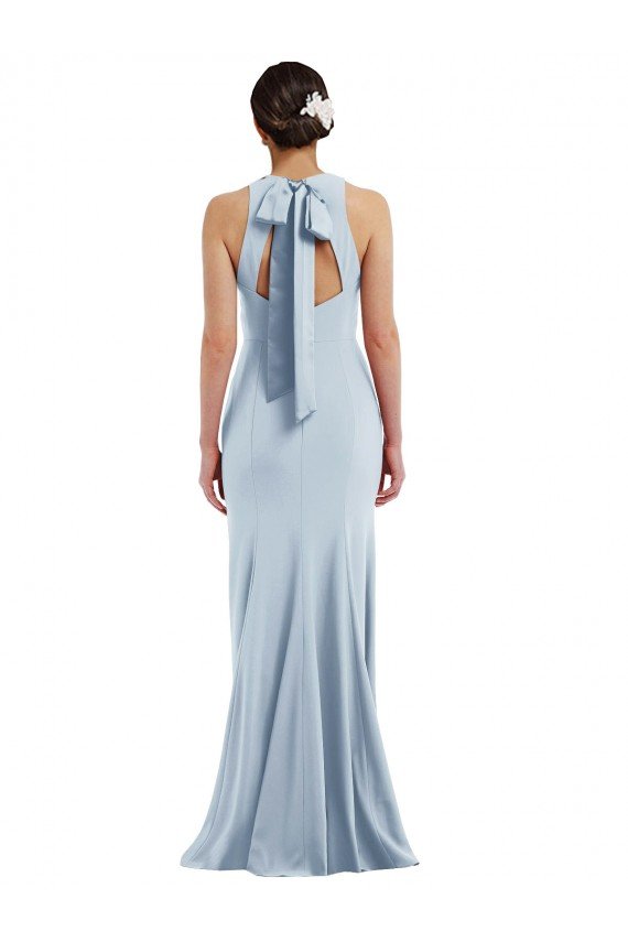 Cutout Open Back Halter Maxi Crepe Prom Dress with Scarf Tie UK