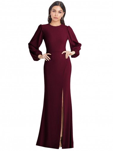 Puff Sleeves Long Maxi Briddesmaid Dress with Cutout Tie Back UK