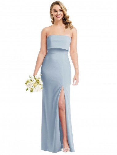 Strapless Overlay Bodice Crepe Maxi Prom Dress with Front Slit UK