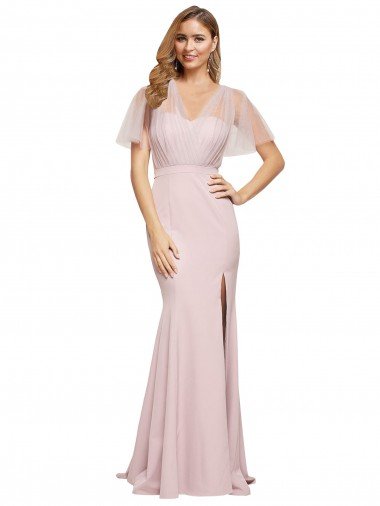 Crepe Long Sweetheart Neckline Prom Dress with Tulle Overlay Shoulders UK