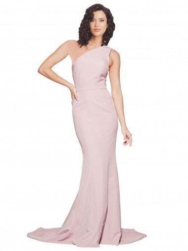 Long Sweep Train One Shoulder Crepe Prom Dress with Side Leg Split UK