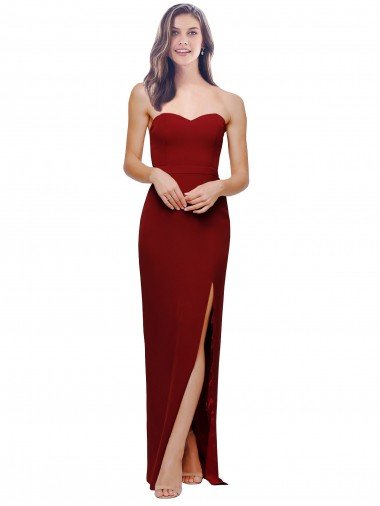 Straight Pencil Skirt Long Sweetheart Crepe Prom Dress with High Side Split UK